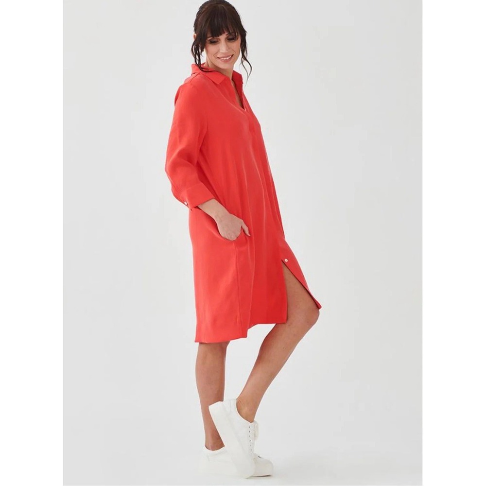 Perlavera Martha Shirt Dress Orange Red medium Lagenlook minimalist‎